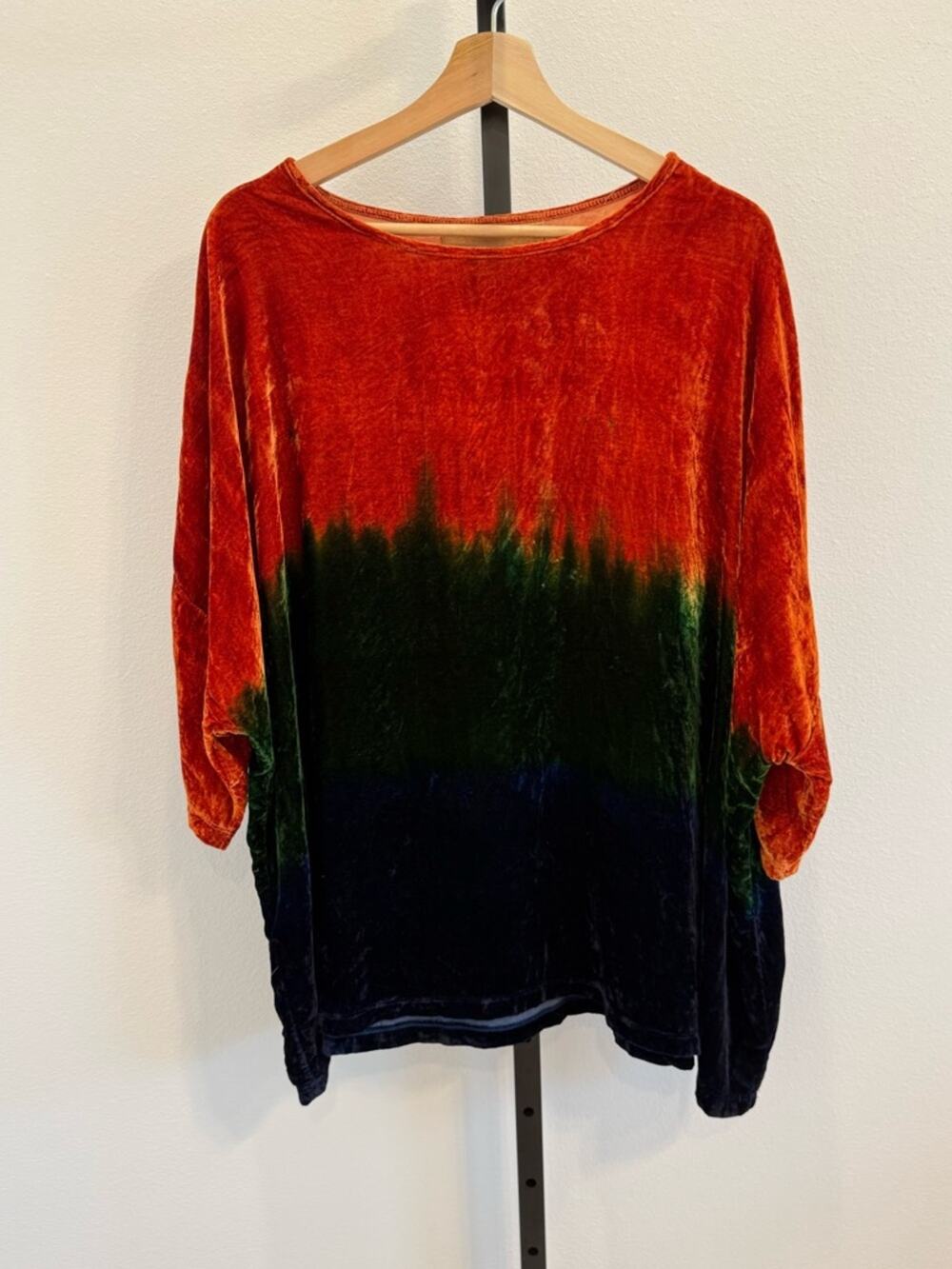 Kyla Seo Velvet Tie-Dye Artsy Lagenlook Oversized Short Sleeve Tunic Medium